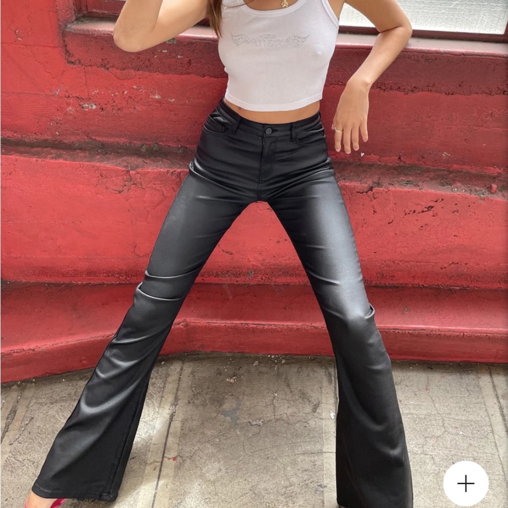 Edikted Luna leather flare jeans black